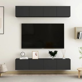 Comode TV, 4 piese, negru, 80x30x30 cm, PAL 4, Negru, 80 x 30 x 30 cm