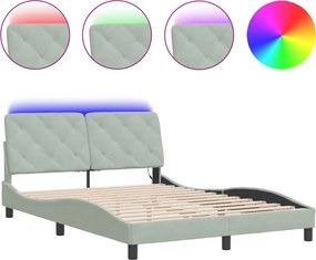 vidaXL Cadru de pat cu LED fără saltea, gri deschis, 140x190 cm, catifea
