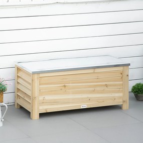 Outsunny Ladă de Depozitare Exterior din Lemn cu Capac Metalic Galvanizat și Design cu Șipci 110x50x50 cm Lemn Natural | Aosom Romania