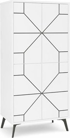 Dulap DUNE, alb/negru, PAL melaminat, cu 4 usi, 63x36x136 cm