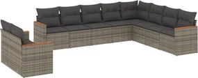 vidaXL Set mobilier de grădină cu perne, 10 piese, gri, poliratan