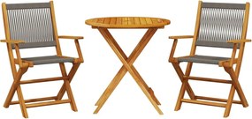 vidaXL Set mobilier bistro, 3 piese, gri, polipropilenă și lemn masiv