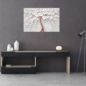 Tablou - Imaginea copacului alb cu flori albe, rosegold (90x60 cm)