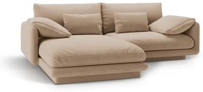 Colțar bej cu tapițerie din catifea (cu colț pe partea stângă /cu șezlong) Torino – Micadoni