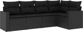 vidaXL Set mobilier de grădină cu perne, 5 piese, negru, poliratan