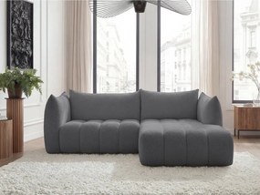 Colțar gri cu tapițerie din țesătură bouclé (cu colț pe partea dreaptă/cu șezlong) Azra – Bobochic Paris