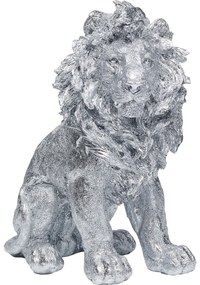 Figurina decorativa Sitting Lion argintiu 42 cm