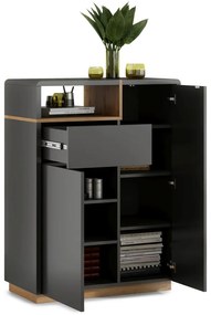 Mazzoni Set de mobilier FOLK Antracit (gri închis)/Stejar Artisan - MOBILIER MODERN PENTRU CAMERA DE ZI CU COMODĂ MIC TV
