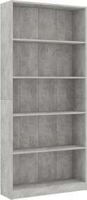 vidaXL Bibliotecă cu 5 rafturi gri beton, 80x24x175 cm, lemn prelucrat