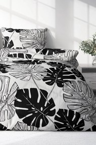 Lenjerie de pat din microfibră Harmony Monstera alb-negru 220x200 cm