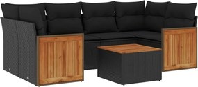 vidaXL Set canapele de grădină cu perne, 7 piese, negru, poliratan