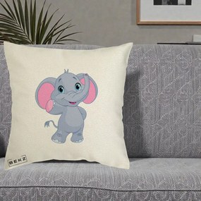 Perna Decorativa Pui de Elefant Kawaii, 40x40 cm, Ecru, Husa Detasabila, Perna Inclusa, BEKZ®