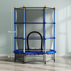 HOMCOM Trambolină Elastică pentru Copii cu Plasă de Siguranță și Țevi Căptușite, Vârstă 3-10 Ani, Ø140x190 cm, Albastru | Aosom Romania