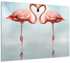Tablou pe sticlă cu doi flamingo (70x50 cm)