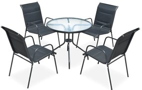 vidaXL Set mobilier de exterior, 5 piese, negru, oțel
