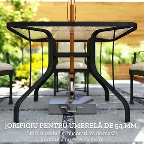 Outsunny Masă de Grădină pentru 4 Persoane cu Gaură pentru Umbrelă Ø54 mm, 96,5x96,5x70 cm, Negru | Aosom Romania