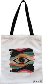 Sacosa de Panza pentru Cumparaturi, Geanta Tote, model Celestial Eye 4, Cu fermoar, 38x34.5 cm, Alba, BEKZ®