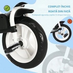 HOMCOM Tricicletă pentru Copii cu Mâner Multifuncțional, Cărucior pentru Copii cu Centură de Siguranță și Coș, 112x50x104 cm, Albastru | Aosom Romania