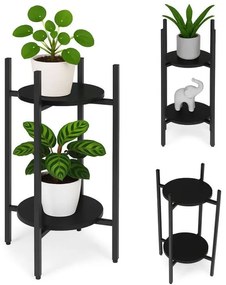 Suport pentru flori Loft - raft cu 2 etaje cu rafturi negre rotunde