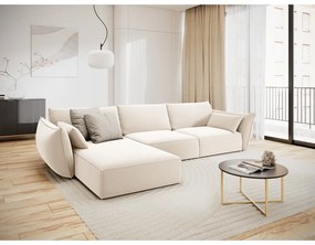 Colțar bej cu tapițerie din catifea (cu colț pe partea stângă, cu șezlong) Vanda – Mazzini Sofas