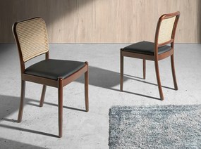 Scaun design LUX din lemn cu spatar de rattan Walnut AC 4094-WD1582