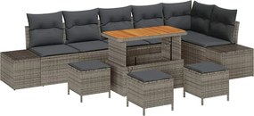 vidaXL Set de canapele pentru grădină cu pernă 10 pcs Gri poliratan