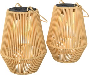 Outsunny Set de 2 lanterne solare suspendate pentru exterior, lămpi de grădină din rășină împletită cu aprindere automată, maro | Aosom Romania