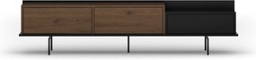 Comodă TV Zenar 200 cm cu picioare metalice și sertar - nuc elegant / negru