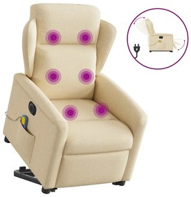 vidaXL Fotoliu electric de masaj rabatabil cu ridicare, crem, textil