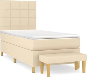 vidaXL Pat box spring cu saltea, crem, 90x200 cm, textil