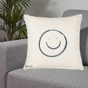 Perna Decorativa Smile Desen Minimalist, 40x40 cm, Crem Reliefat, Husa Detasabila, Perna Inclusa, BEKZ®