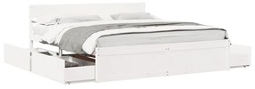 3282337 vidaXL Cadru de pat cu sertare, alb, 200x200 cm, lemn masiv de pin