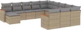 vidaXL Set canapele de grădină, 12 piese, cu perne, bej, poliratan