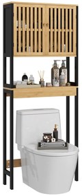 HOMCOM Dulap Baie cu Economie de Spațiu, Dulap Deasupra Toaletei cu 2 Uși și Raft Deschis, 60x21,5x172 cm, Lemn Natural | Aosom Romania