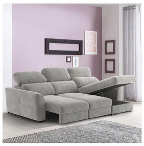 Canapea colțar extensibilă TRENTO, 3 locuri, reversibilă, cu spațiu de depozitare, gri deschis