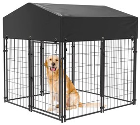 Canisa metalica de exterior pentru caini cu acoperis textil rezistent la UV