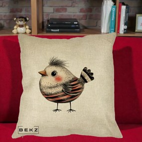 Perna Decorativa Pui Expresiv Dungi Negru-Rosu, 40x40 cm, Crem, Husa Detasabila, Perna Inclusa, BEKZ®