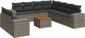 vidaXL Set mobilier de grădină cu perne, 10 piese, gri, poliratan