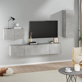 Set dulap TV, 4 piese, gri beton, lemn prelucrat 4, Gri beton, 30.5 x 30 x 90 cm