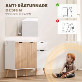 HOMCOM Dulap Multifuncțional cu Sertar și Uși, Stil Nordic, pentru Dormitor sau Living, Alb și Culoare Lemn | Aosom Romania