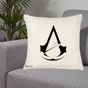Perna Personalizata Assassin's Creed Minimalist, 40x40 cm, Crem Reliefat, Husa Detasabila, Perna Inclusa, BEKZ®