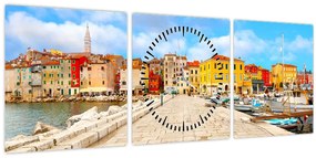 Tablou - Orașul Istrian vechi Poreč, Croația (cu ceas) (90x30 cm)