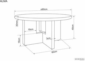 Măsuță de cafea Alma ecru / stejar ø45/h50 cm