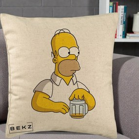 Perna Personalizata Homer Simpson cu Bere, 40x40 cm, Bej, Husa Detasabila, Perna Inclusa, BEKZ®