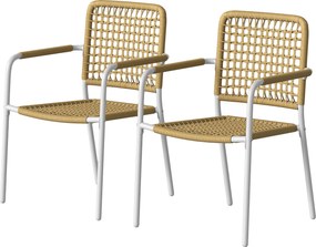 Outsunny Set de 2 scaune de grădină stivuibile din rășină împletită cu cotiere și spătar, 55x57x82cm, galben | Aosom Romania