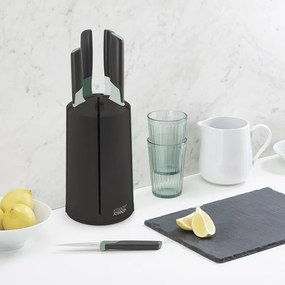Set de cutite Joseph Joseph Elevate 10541, Otel japonez, Suport rotativ, Fara BPA, Negru/verde
