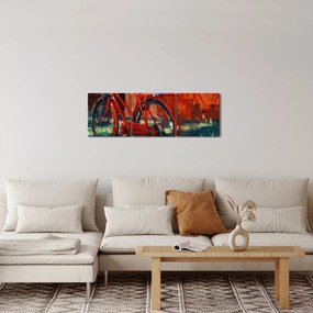 Tablou - Bicicleta roșie, pictură acrilică (cu ceas) (90x30 cm)