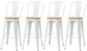 HOMCOM Set de 4 taburete de bar industrial cu spătar suport pentru picioare înălțime 76 cm oțel crem | Aosom Romania