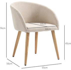 HOMCOM Set de 2 scaune de dining scaun de bucătărie Design scandinav - Picioare inclinate din lemn de cauciuc - Șezut Spătar brațe ergonomice Aspect in Bej | Aosom Romania