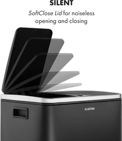 Klarstein Trash Gordon, coș cu pedală, 30 l / 2 x 15 l, PP, oțel inoxidabil, negru